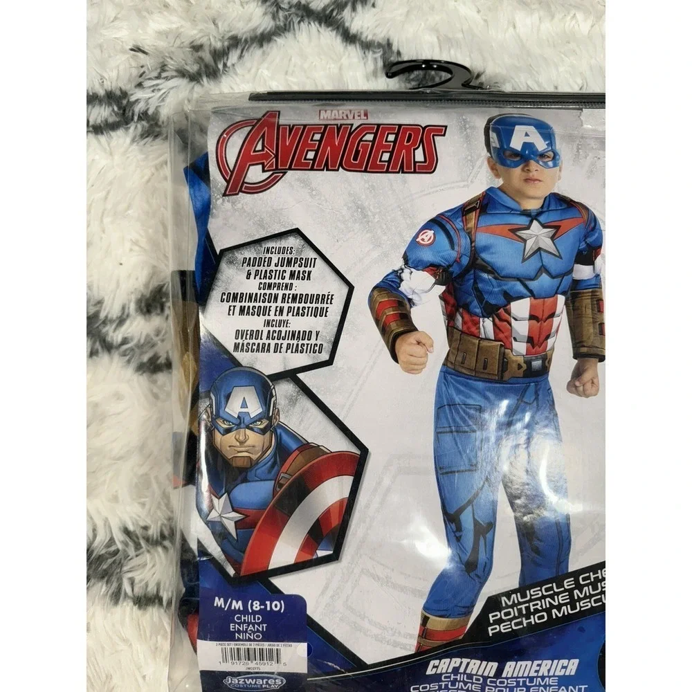 MARVEL Avengers Captain America Padded Jumpsuit Costume Cosplay Child M 8-10 NEW